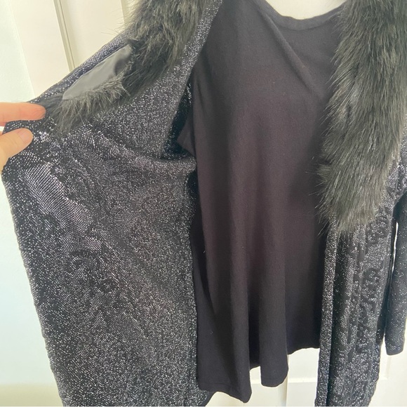 Catherines Black Silver Cardigan Sweater Set Fur Collar 2X NWT Fancy Festive - Picture 3 of 10